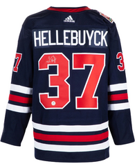 Connor Hellebuyck Signed Winnipeg Jets 2019 Heritage Classic adidas Jersey