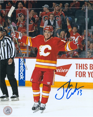 Johnny Gaudreau Autographed Calgary Flames Goal Celebration 8x10 Photo