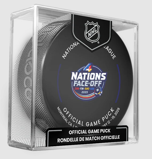 2025 NHL 4 Nations Face-Off Montreal Feb 12-15 2025 Official Game Puck Design- in Cube