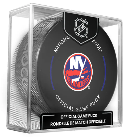 NHL New York Islanders Officially Licensed 2024-25 Team Game Hockey Puck Design- In Cube