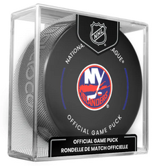 NHL New York Islanders Officially Licensed 2024-25 Team Game Hockey Puck Design- In Cube