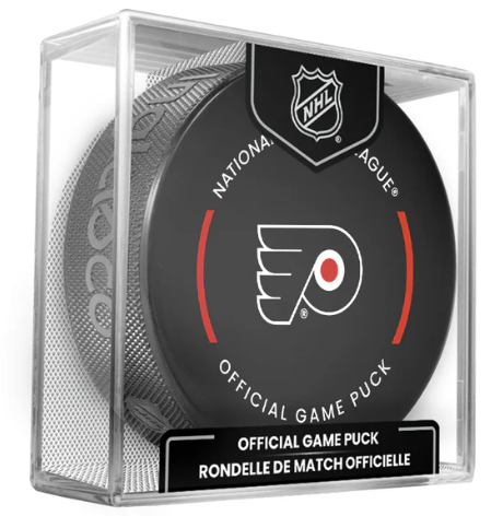 NHL Philadelphia Flyers Officially Licensed 2024-25 Team Game Hockey Puck Design- In Cube