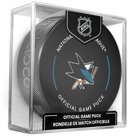 NHL San Jose Sharks Officially Licensed 2024-25 Team Game Hockey Puck Design- In Cube