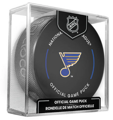 NHL St. Louis Blues Officially Licensed 2024-25 Team Game Hockey Puck Design- In Cube