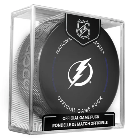 NHL Tampa Bay Lightning Officially Licensed 2024-25 Team Game Hockey Puck Design- In Cube