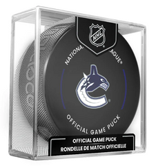 NHL Vancouver Canucks Officially Licensed 2024-25 Team Game Hockey Puck Design- In Cube