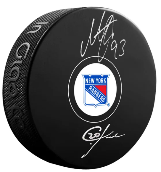 Pre-Order Chris Krieder and Mika Zibanejad Dual Signed New York Rangers Hockey Puck