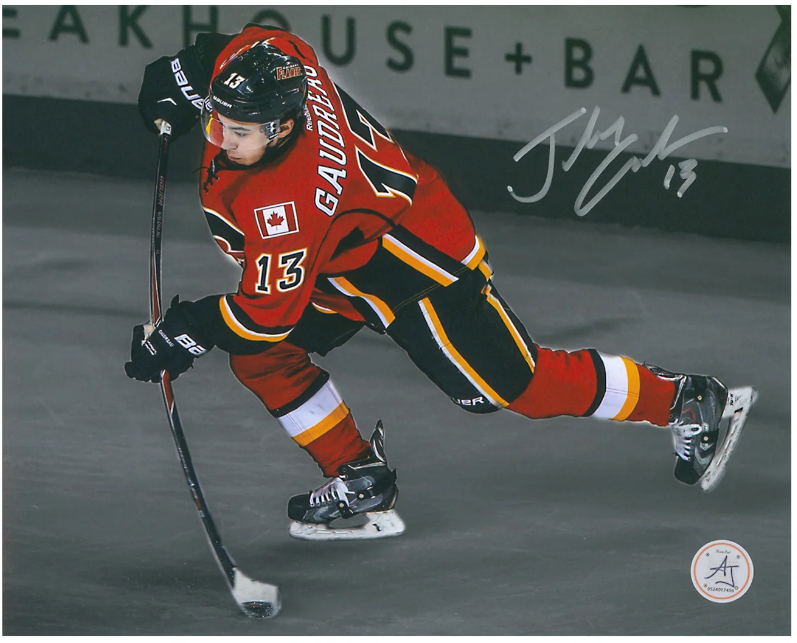 Johnny Gaudreau Signed Calgary Flames Color Isolation 8x10 Photo