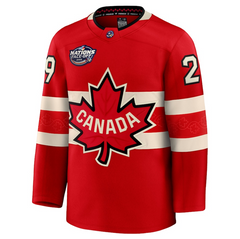 Men's Canada Nathan MacKinnon Fanatics Red 2025 4 Nations Face-Off Premium Player Jersey