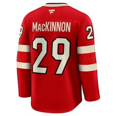 Men's Canada Nathan MacKinnon Fanatics Red 2025 4 Nations Face-Off Premium Player Jersey